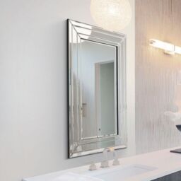 MirrorOutlet Langley All Glass Modern Bevelled Mirror 90 x 60 CM in Silver - Size: 1 Pack - thumbnail 6
