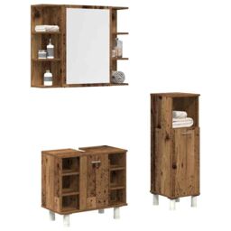 Berkfield Home 3 Piece Bathroom Furniture Set Old Wood Engineered Wood in Brown - thumbnail 1