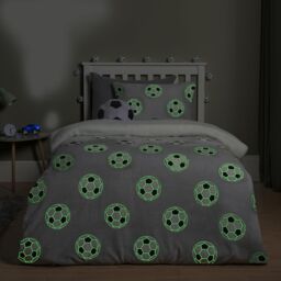 OHS Glow In The Dark Ultra Soft Football Print Kids Duvet Cover Set with Pillowcase in Grey - Size: Double - thumbnail 2