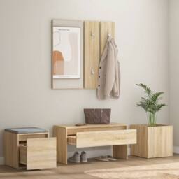Berkfield Home Hallway Furniture Set Sonoma Oak Engineered Wood in Beige - thumbnail 3