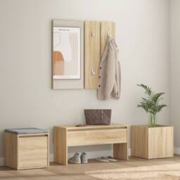 Berkfield Home Hallway Furniture Set Sonoma Oak Engineered Wood in Beige - thumbnail 1