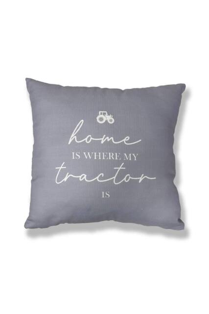 Martex Filled Polyester Cushion - 45 x 45cm - Home is where my tractor is in Grey - Size: 45 cm x 45 cm