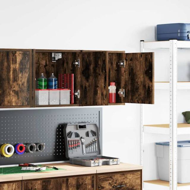 Berkfield Home Garage Wall Cabinets 2 pcs Smoked Oak Engineered Wood in Brown - image 1