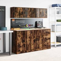 Berkfield Home Garage Wall Cabinets 2 pcs Smoked Oak Engineered Wood in Brown - thumbnail 4