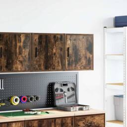 Berkfield Home Garage Wall Cabinets 2 pcs Smoked Oak Engineered Wood in Brown - thumbnail 3