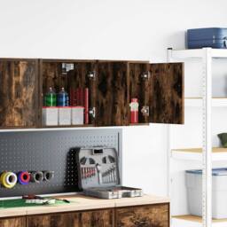 Berkfield Home Garage Wall Cabinets 2 pcs Smoked Oak Engineered Wood in Brown - thumbnail 1