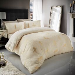 Smart Living Teddy Unicorn Star Foil Duvet Cover & Pillowcase Set in Cream - Size: King - thumbnail 1