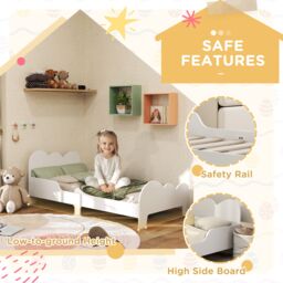 AIYAPLAY Cloud-Themed Toddler Bed with Safety Rails, 143.5 x 74.5 x 56cm in White - Size: 1 Pack - thumbnail 4