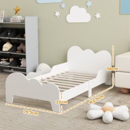 AIYAPLAY Cloud-Themed Toddler Bed with Safety Rails, 143.5 x 74.5 x 56cm in White - Size: 1 Pack - thumbnail 3