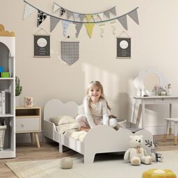 AIYAPLAY Cloud-Themed Toddler Bed with Safety Rails, 143.5 x 74.5 x 56cm in White - Size: 1 Pack