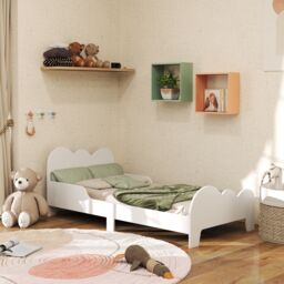 AIYAPLAY Cloud-Themed Toddler Bed with Safety Rails, 143.5 x 74.5 x 56cm in White - Size: 1 Pack - thumbnail 2