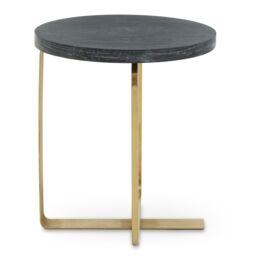 Orsina Round Black & Grey Side Table, Oak Veneer Top with Subtle Veining, Gold Stainless Steel Base, Accent Table - thumbnail 6