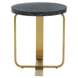 Orsina Round Black & Grey Side Table, Oak Veneer Top with Subtle Veining, Gold Stainless Steel Base, Accent Table - thumbnail 2