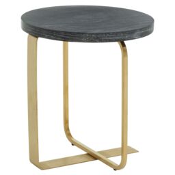 Orsina Round Black & Grey Side Table, Oak Veneer Top with Subtle Veining, Gold Stainless Steel Base, Accent Table - thumbnail 4
