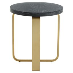 Orsina Round Black & Grey Side Table, Oak Veneer Top with Subtle Veining, Gold Stainless Steel Base, Accent Table - thumbnail 3