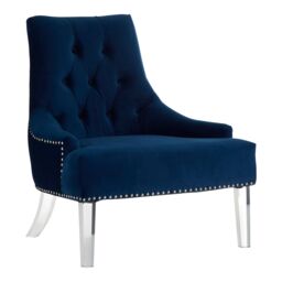 Orsina Button Tufted Blue Velvet Accent Chair, Contemporary Chair With Acrylic Legs, Blue Chair For Living Room - thumbnail 5