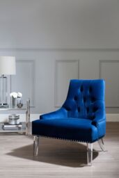 Orsina Button Tufted Blue Velvet Accent Chair, Contemporary Chair With Acrylic Legs, Blue Chair For Living Room - thumbnail 2