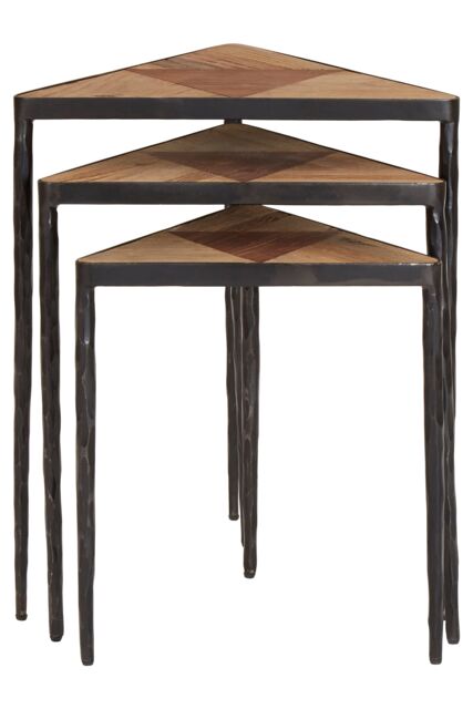 Orsina Set Of 3 Triangular Tables, Luxe Bedside Tables, Wooden Triangular Accent Tables For Outdoor Patio, Side Tables in Natural - image 1