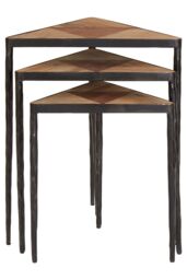 Orsina Set Of 3 Triangular Tables, Luxe Bedside Tables, Wooden Triangular Accent Tables For Outdoor Patio, Side Tables in Natural