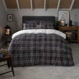 Smart Living Luxury Check Printed Flannel Fleece Duvet Cover with Pillowcases in Grey - Size: King - thumbnail 1