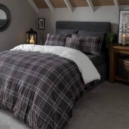 Smart Living Luxury Check Printed Flannel Fleece Duvet Cover with Pillowcases in Grey - Size: King - thumbnail 2