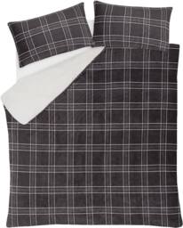 Smart Living Luxury Check Printed Flannel Fleece Duvet Cover with Pillowcases in Grey - Size: King - thumbnail 4