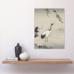 "Artery8 Japanese Crane & Swallows Motonobu Vintage Wall Art Print Poster in Green - Size: W18"" x H24""" - thumbnail 4