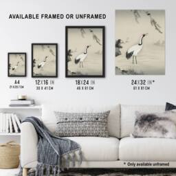 "Artery8 Japanese Crane & Swallows Motonobu Vintage Wall Art Print Poster in Green - Size: W18"" x H24""" - thumbnail 3