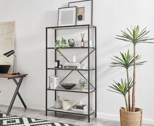 FurnitureboxUK Ashton Industrial Black Metal Box Shelf Unit With 5 Scratch Resistant Melamine Coated Shelves Supporting 10KG Each in Off-White - image 1