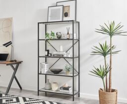FurnitureboxUK Ashton Industrial Black Metal Box Shelf Unit With 5 Scratch Resistant Melamine Coated Shelves Supporting 10KG Each in Off-White - thumbnail 1