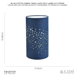 Happy Homewares Modern Stars Decorated Children/Kids Cotton Bedside Table Light in Blue - thumbnail 4