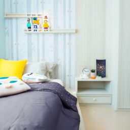 Happy Homewares Modern Stars Decorated Children/Kids Cotton Bedside Table Light in Blue - thumbnail 5