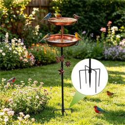 PAWNORA Metal Bird Bath Deep Birdbath Stand Water Bowl Double Trays in Brown - Size: 0.6m2 - thumbnail 3