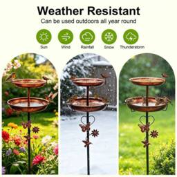 PAWNORA Metal Bird Bath Deep Birdbath Stand Water Bowl Double Trays in Brown - Size: 0.6m2 - thumbnail 4