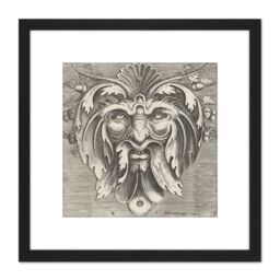 Artery8 Huys 1555 Decorative Ornamental Mask Design Engraving 8X8 Inch Square Wooden Framed Wall Art Print Picture with Mount in Black - thumbnail 1