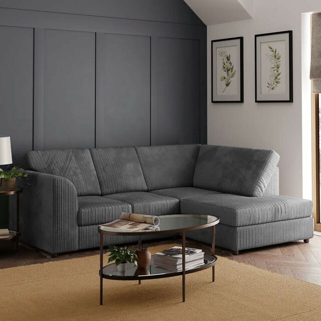 Furniture 786 Jumbo Cord Full Back 4 Seater Sofa Right Hand Facing Corner Sofa in Grey - image 1