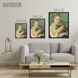 "Artery8 Woman with a Cat Renoir Vintage Black Framed Canvas Wall Art in Green - Size: W12"" x H16""" - thumbnail 4