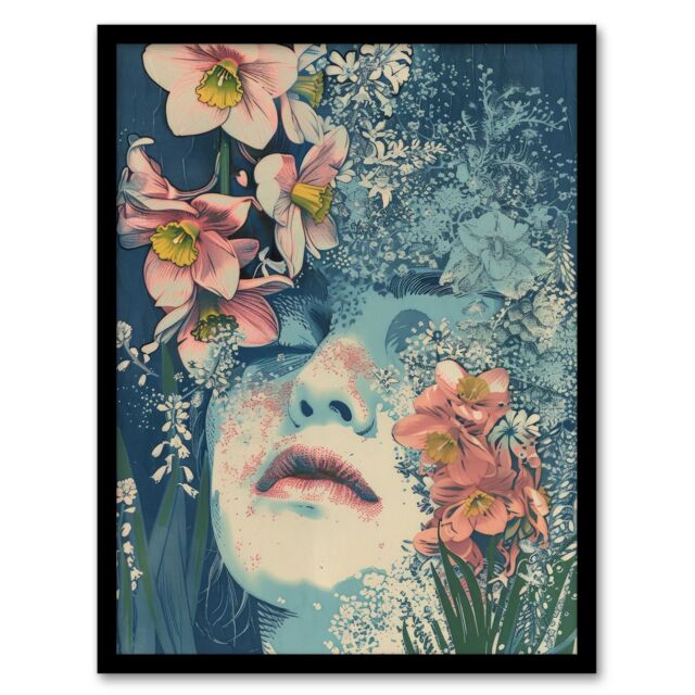"Artery8 Wall Art Print in Pink Daffodils Boho Hippy Soft Narcissus Art Framed Poster in Black - Size: W12"" x H16""" - image 1