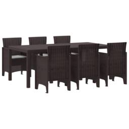 Berkfield Home 7 Piece Garden Dining Set with Cushions Brown Poly Rattan - thumbnail 2