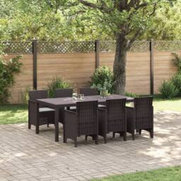 Berkfield Home 7 Piece Garden Dining Set with Cushions Brown Poly Rattan - thumbnail 1