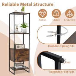 Gymax 5-Tier Bookshelf With Drawer Tall Narrow Bookcase Display Shelves in Brown - thumbnail 6