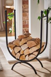 Dibor Contemporary Fireplace Freestanding Large Iron Black U Shape Fireside Firewood Log Holder, Log Storage Rack