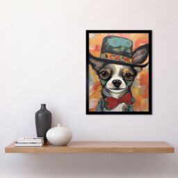 "Artery8 Wall Art Print Chihuahua Dog Top Hat & Bowtie Modern Folk Art Framed in Orange - Size: W12"" x H16""" - thumbnail 2