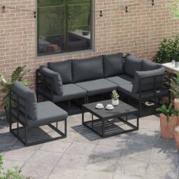 Berkfield Home Garden Sofa Set with Cushion with Pillow 5 pcs Black Aluminium - thumbnail 5