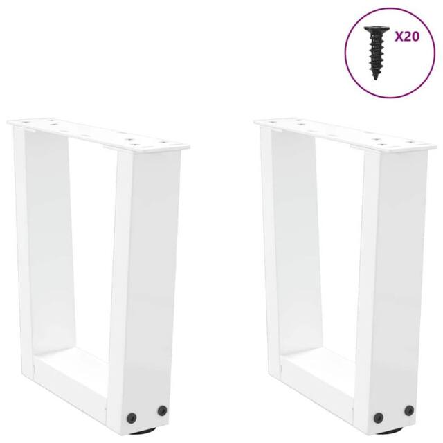 Berkfield Home Modern Dining Table Legs V-Shape 2 pcs White 40x(30-31.3) cm Steel - image 1