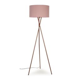 ValueLights Camden Copper Metal Tripod Floor Lamp with Drum Lamp Shade & Bulb in Dusty Pink - thumbnail 3