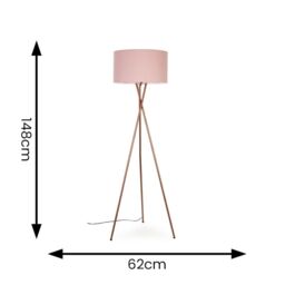 ValueLights Camden Copper Metal Tripod Floor Lamp with Drum Lamp Shade & Bulb in Dusty Pink - thumbnail 7
