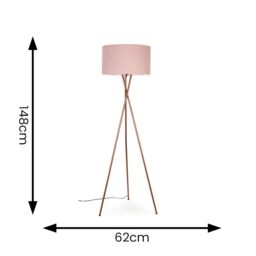 ValueLights Camden Copper Metal Tripod Floor Lamp with Drum Lamp Shade & Bulb in Dusty Pink - thumbnail 4