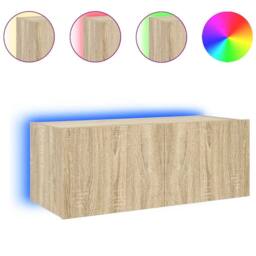 Berkfield Home TV Wall Cabinet with LED Lights Sonoma Oak 80x35x31 cm in Light Oak - Size: 80 x 35 x 31 cm - thumbnail 5