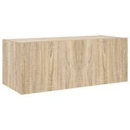 Berkfield Home TV Wall Cabinet with LED Lights Sonoma Oak 80x35x31 cm in Light Oak - Size: 80 x 35 x 31 cm - thumbnail 7